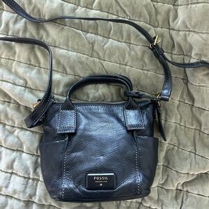 Fossil Dark Leather Crossbody Bag